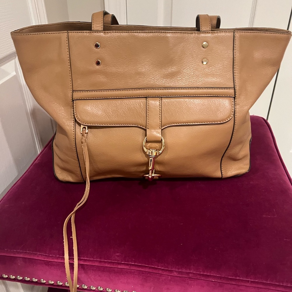 Rebecca Minkoff Tan leather tote- Gold hardware, front pocket